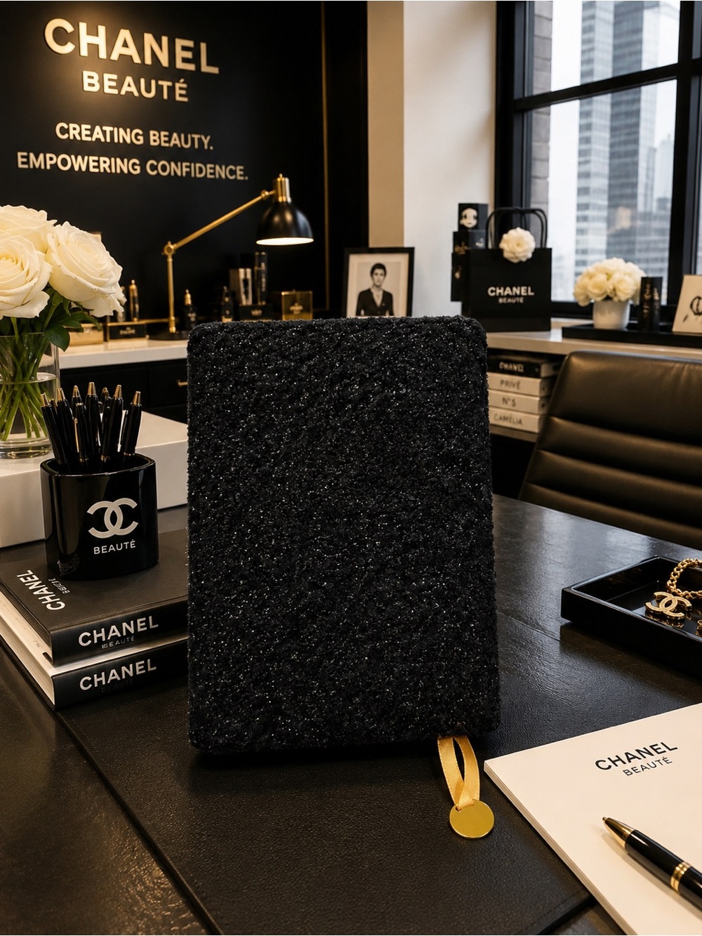 Chanel Beauty Deep Blue Bouclé Tweed Journal Notebook Gold CC Bookmark GWP - Picture 2 of 7